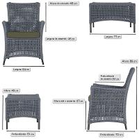2 Poltronas E 1 Mesa Igapó Alumínio Preta Corda Náutica E13 Prata - 5