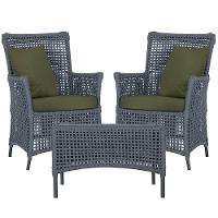 2 Poltronas E 1 Mesa Igapó Alumínio Preta Corda Náutica E13 Prata - 6