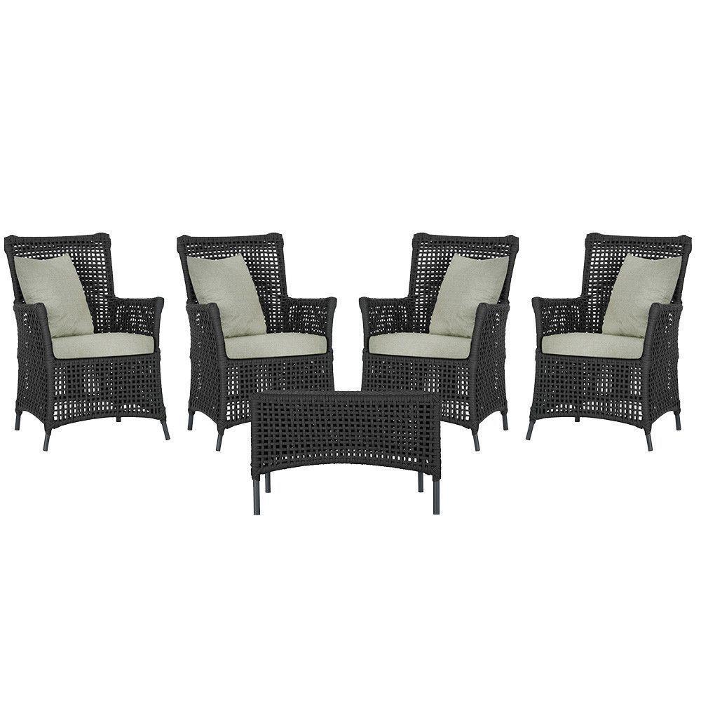 4 Poltronas E 1 Mesa Igapó Alumínio Preta Corda Náutica E3 Preto - 1