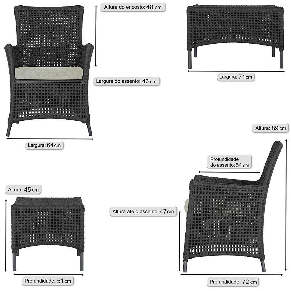4 Poltronas E 1 Mesa Igapó Alumínio Preta Corda Náutica E3 Preto - 6