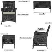 4 Poltronas E 1 Mesa Igapó Alumínio Preta Corda Náutica E3 Preto - 6