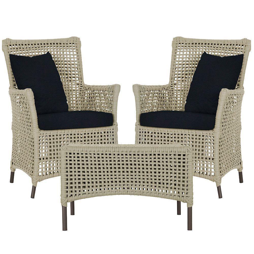 2 Poltronas E 1 Mesa Igapó Alumínio Marrom Corda Náutica E12 Rami - 1