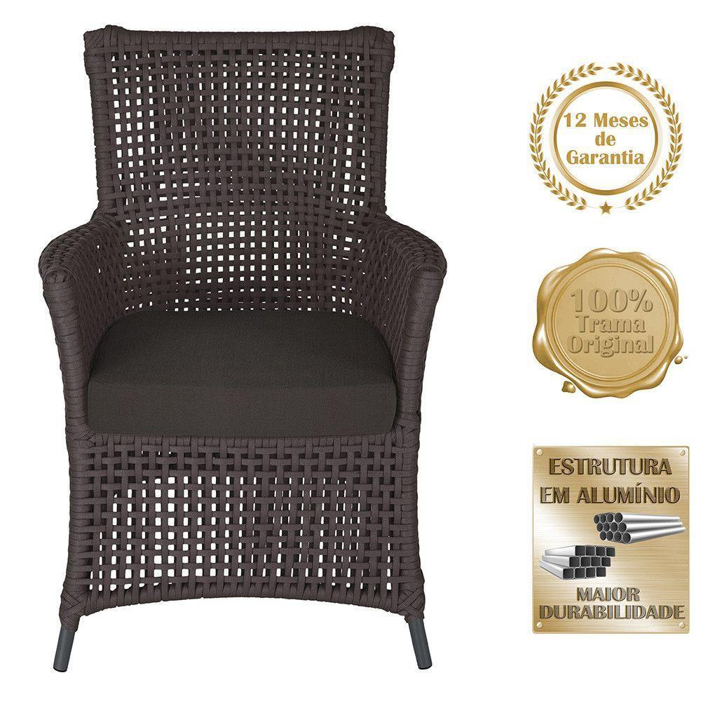 2 Poltronas E 1 Mesa Igapó Alumínio Preta Corda Náutica E9 Marrom - 5