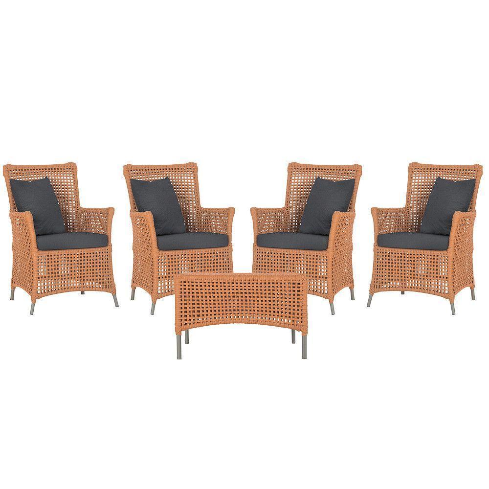 4 Poltronas E 1 Mesa Igapó Alumínio Fendi Corda Náutica E11 Terra Cota - 1