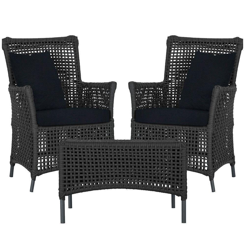 2 Poltronas E 1 Mesa Igapó Alumínio Preta Corda Náutica E12 Preto - 1