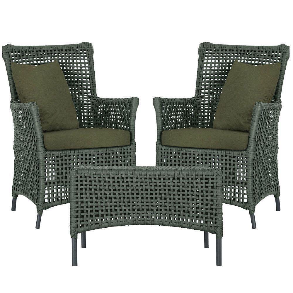 2 Poltronas E 1 Mesa Igapó Alumínio Preta Corda Náutica E13 Verde - 1