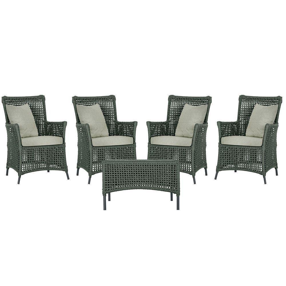 4 Poltronas E 1 Mesa Igapó Alumínio Preta Corda Náutica E3 Verde - 1