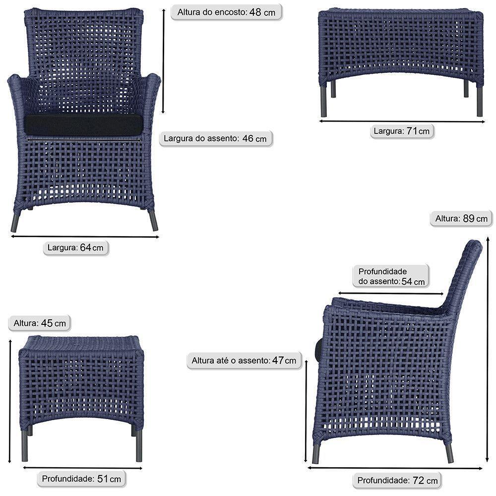 2 Poltronas E 1 Mesa Igapó Alumínio Preta Corda Náutica E12 Azul - 6