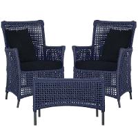 2 Poltronas E 1 Mesa Igapó Alumínio Preta Corda Náutica E12 Azul - 1