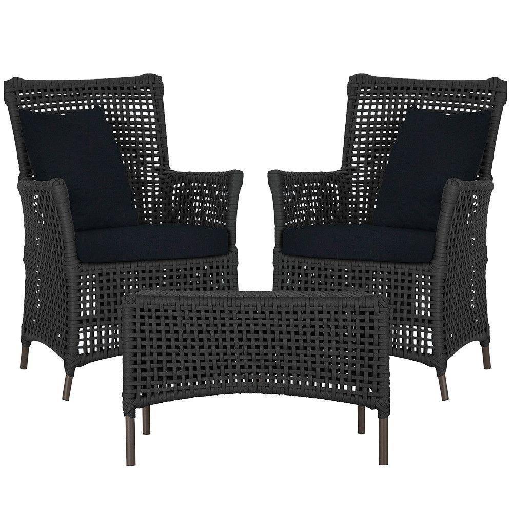 2 Poltronas E 1 Mesa Igapó Alumínio Marrom Corda Náutica E12 Preto - 1