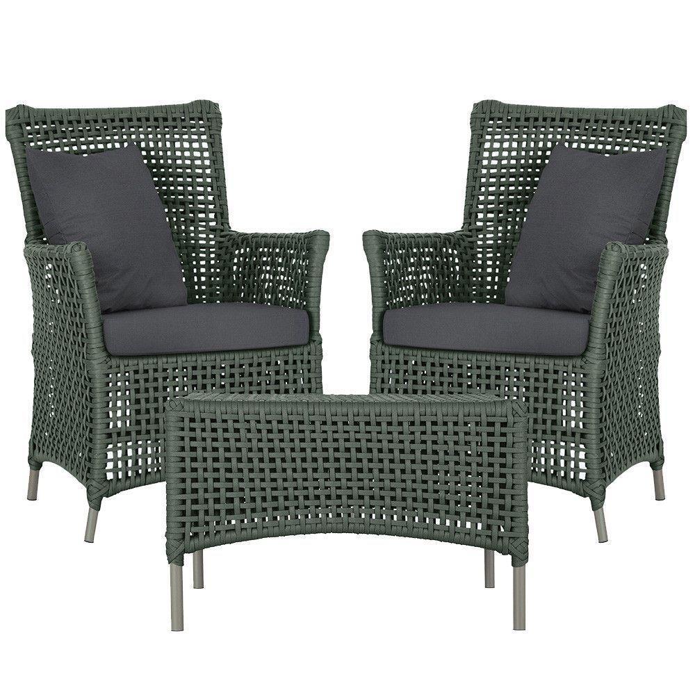 2 Poltronas E 1 Mesa Igapó Alumínio Fendi Corda Náutica E11 Verde - 1