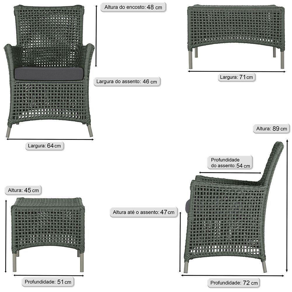 2 Poltronas E 1 Mesa Igapó Alumínio Fendi Corda Náutica E11 Verde - 5