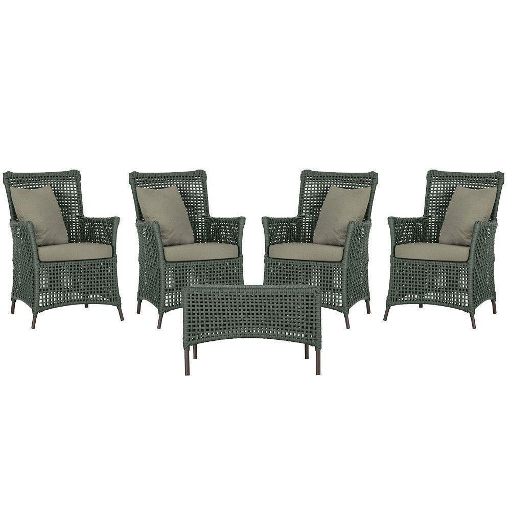 4 Poltronas E 1 Mesa Igapó Alumínio Marrom Corda Náutica E8 Verde - 1