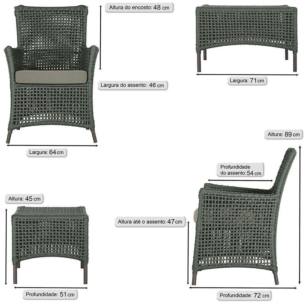 4 Poltronas E 1 Mesa Igapó Alumínio Marrom Corda Náutica E8 Verde - 5