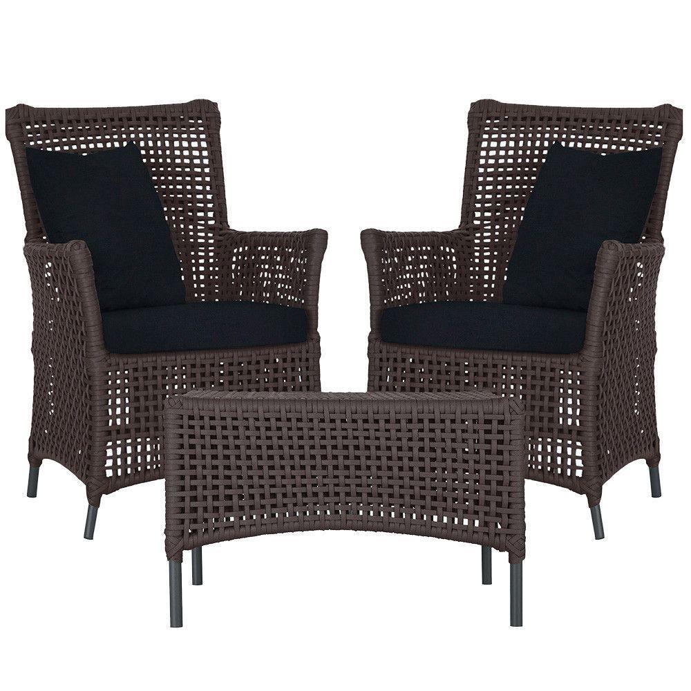 2 Poltronas E 1 Mesa Igapó Alumínio Preta Corda Náutica E12 Marrom - 1