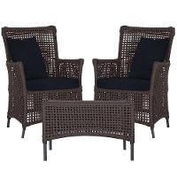 2 Poltronas E 1 Mesa Igapó Alumínio Preta Corda Náutica E12 Marrom - 1