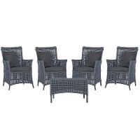 4 Poltronas E 1 Mesa Igapó Alumínio Preta Corda Náutica E11 Prata - 1