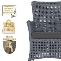 4 Poltronas E 1 Mesa Igapó Alumínio Preta Corda Náutica E11 Prata