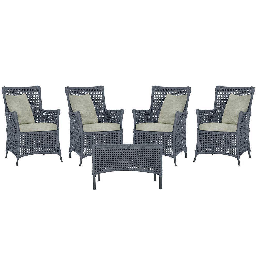 4 Poltronas E 1 Mesa Igapó Alumínio Preta Corda Náutica E3 Prata - 1