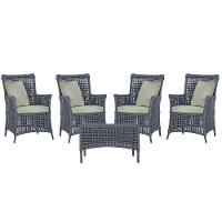 4 Poltronas E 1 Mesa Igapó Alumínio Preta Corda Náutica E3 Prata - 1