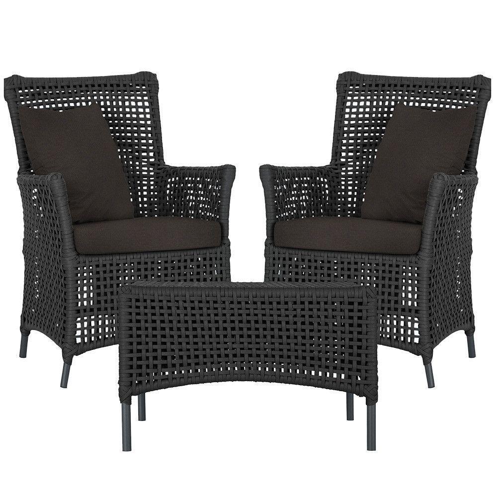 2 Poltronas E 1 Mesa Igapó Alumínio Preta Corda Náutica E9 Preto - 1