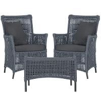 2 Poltronas E 1 Mesa Igapó Alumínio Preta Corda Náutica E11 Prata - 1