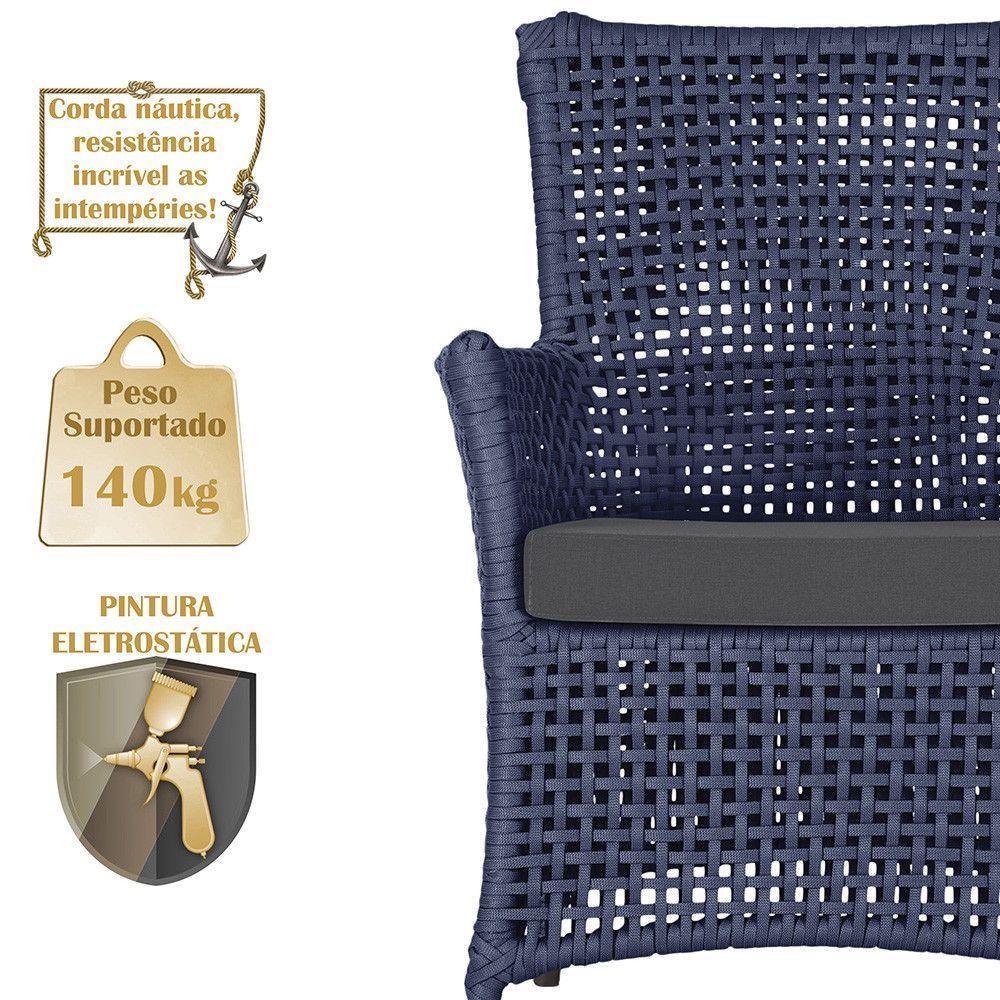 2 Poltronas E 1 Mesa Igapó Alumínio Marrom Corda Náutica E11 Azul - 2