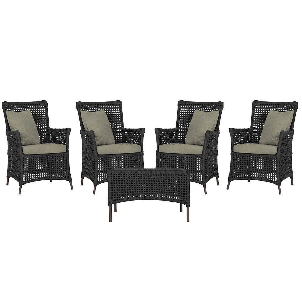 4 Poltronas E 1 Mesa Igapó Alumínio Marrom Corda Náutica E8 Preto - 1