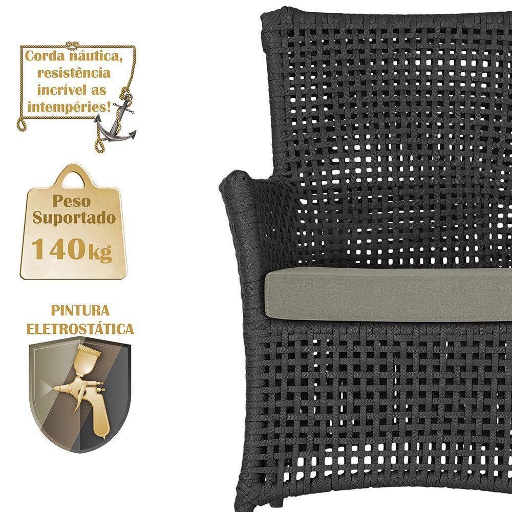 4 Poltronas E 1 Mesa Igapó Alumínio Marrom Corda Náutica E8 Preto - 2