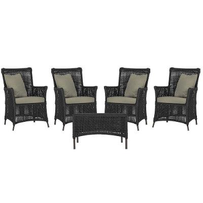 4 Poltronas E 1 Mesa Igapó Alumínio Marrom Corda Náutica E8 Preto
