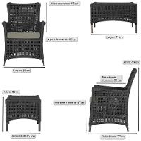 4 Poltronas E 1 Mesa Igapó Alumínio Marrom Corda Náutica E8 Preto