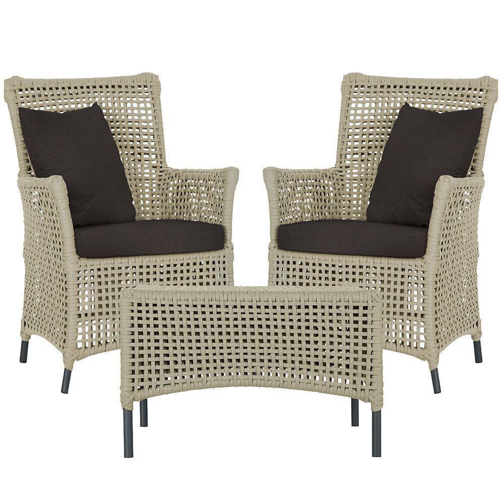 2 Poltronas E 1 Mesa Igapó Alumínio Preta Corda Náutica E9 Rami - 1