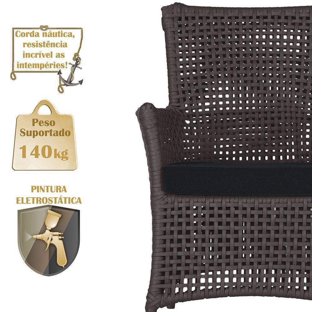 2 Poltronas E 1 Mesa Igapó Alumínio Marrom Corda Náutica E12 Marrom - 4