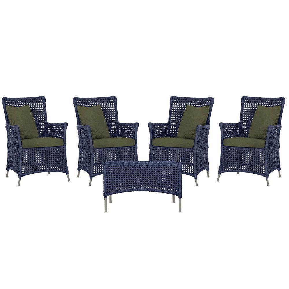 4 Poltronas E 1 Mesa Igapó Alumínio Fendi Corda Náutica E13 Azul - 1