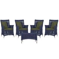 4 Poltronas E 1 Mesa Igapó Alumínio Fendi Corda Náutica E13 Azul - 1