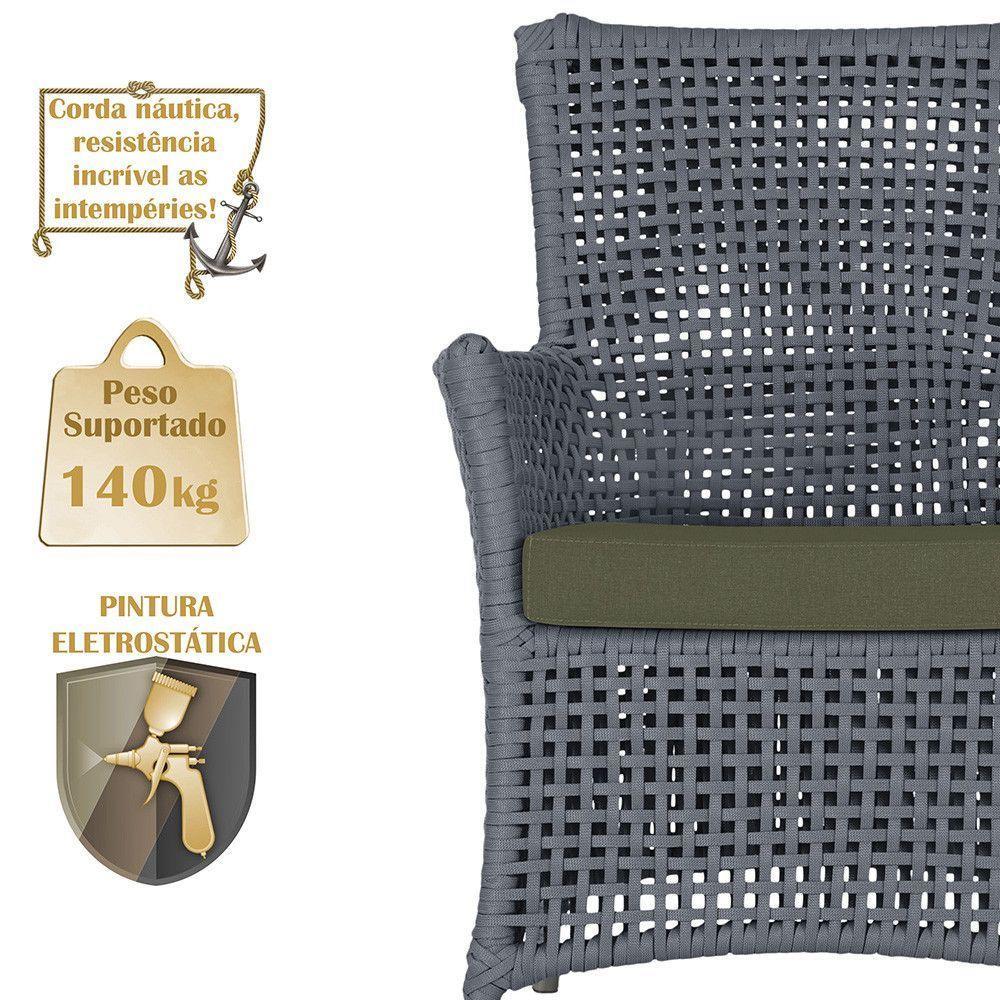 4 Poltronas E 1 Mesa Igapó Alumínio Fendi Corda Náutica E13 Prata - 4