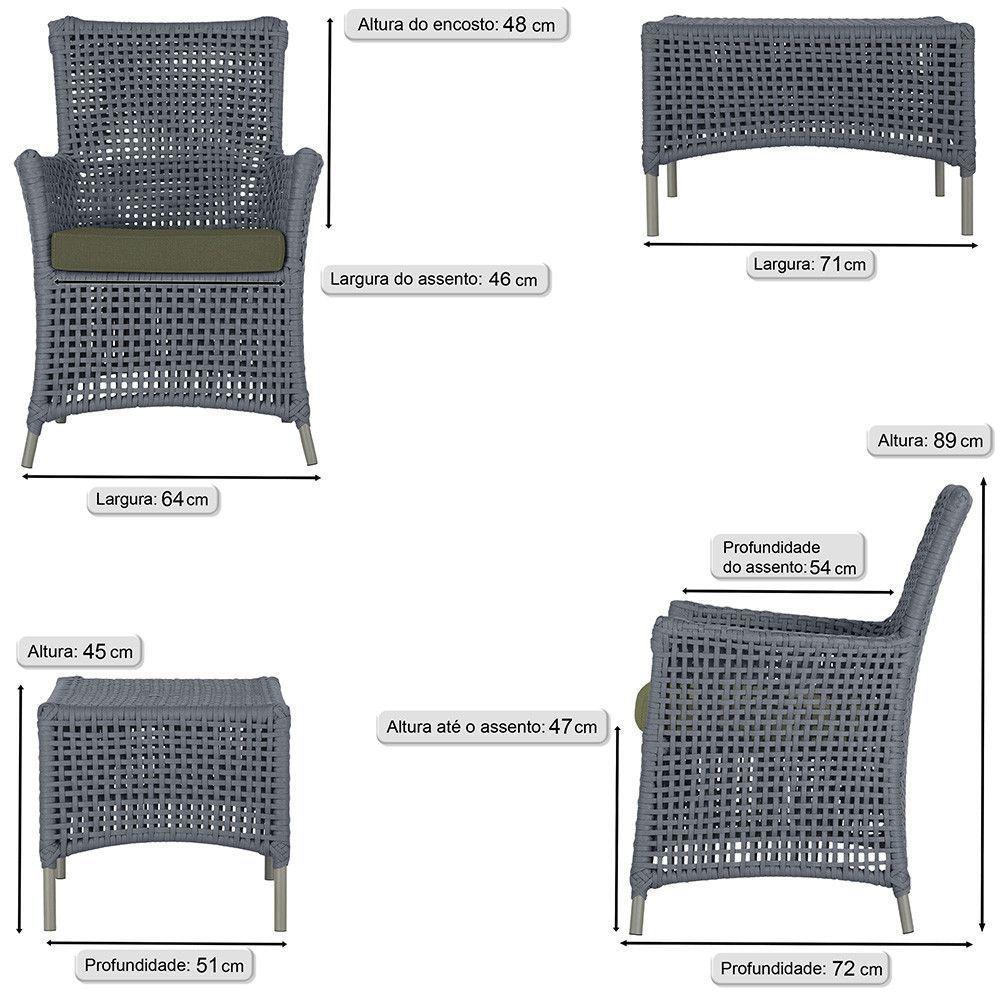 4 Poltronas E 1 Mesa Igapó Alumínio Fendi Corda Náutica E13 Prata - 6