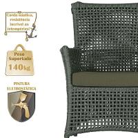 4 Poltronas E 1 Mesa Igapó Alumínio Preta Corda Náutica E13 Verde - 3