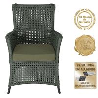 4 Poltronas E 1 Mesa Igapó Alumínio Preta Corda Náutica E13 Verde