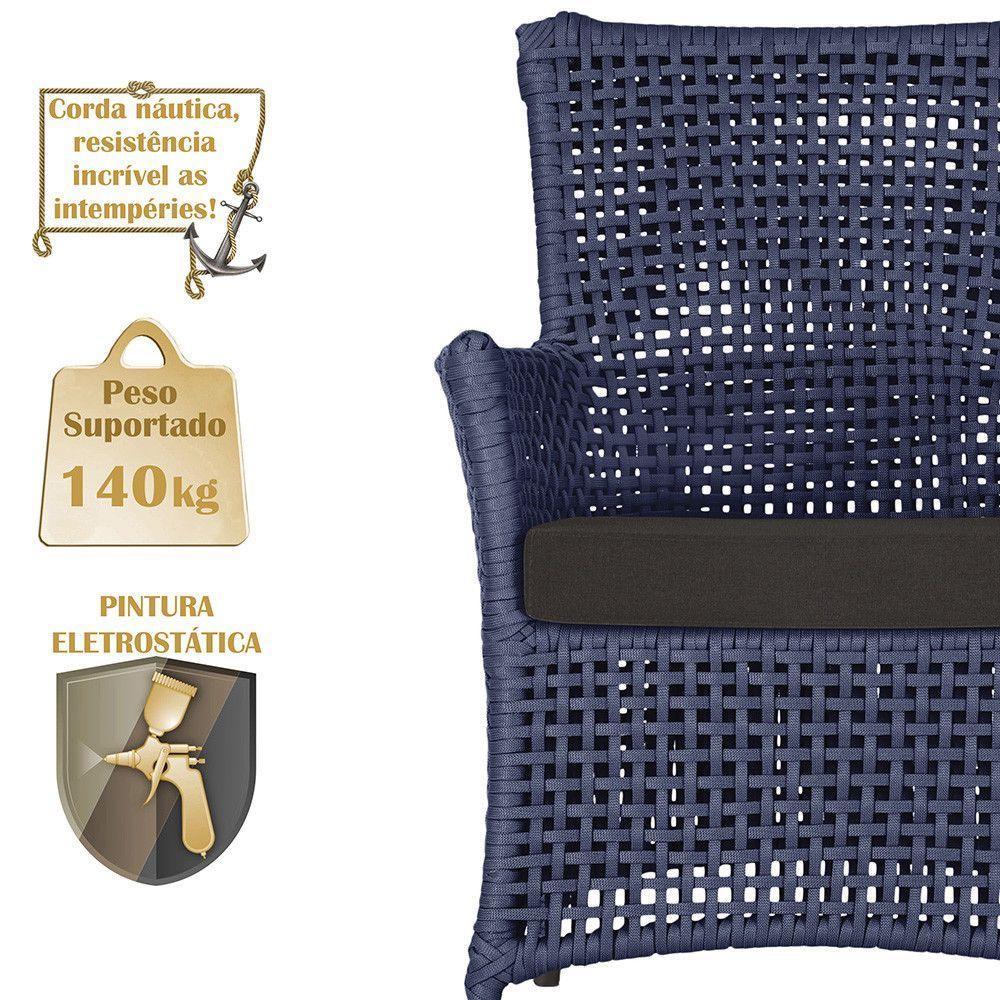 2 Poltronas E 1 Mesa Igapó Alumínio Marrom Corda Náutica E9 Azul - 4
