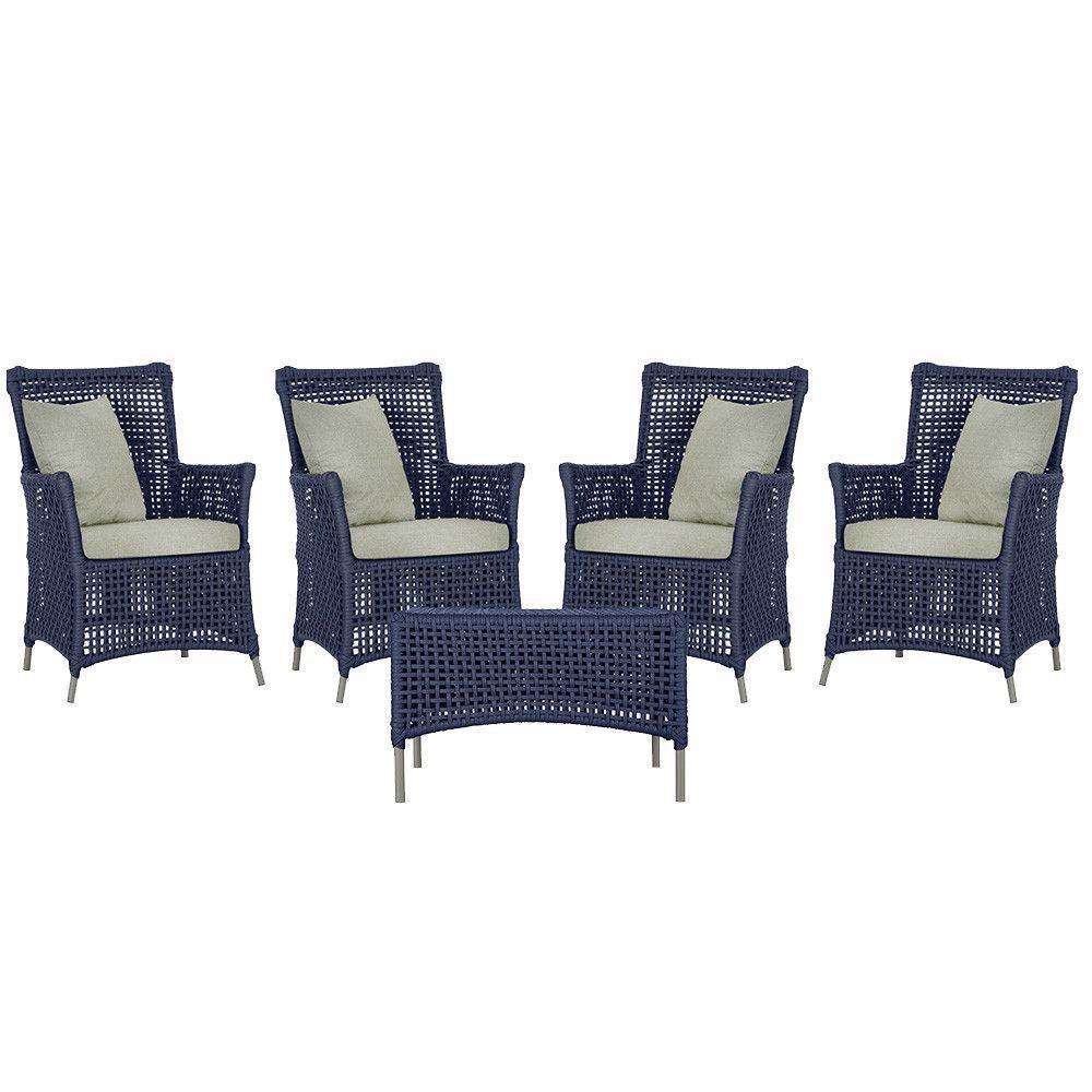 4 Poltronas E 1 Mesa Igapó Alumínio Fendi Corda Náutica E3 Azul - 1