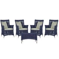 4 Poltronas E 1 Mesa Igapó Alumínio Fendi Corda Náutica E3 Azul - 1