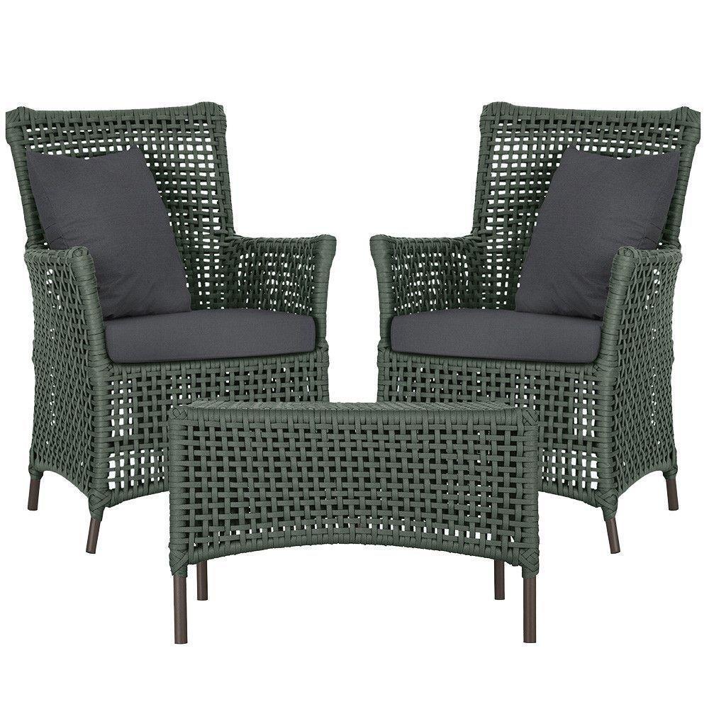 2 Poltronas E 1 Mesa Igapó Alumínio Marrom Corda Náutica E11 Verde - 1