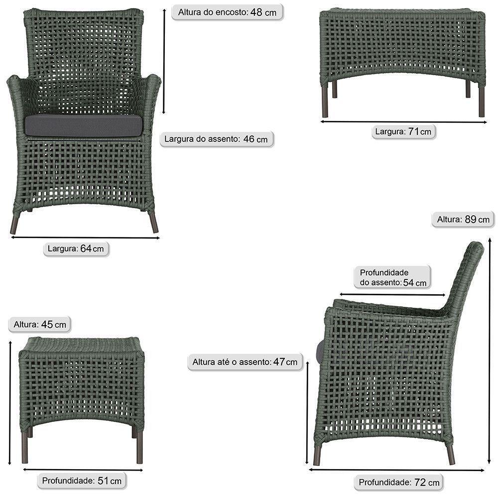 2 Poltronas E 1 Mesa Igapó Alumínio Marrom Corda Náutica E11 Verde - 5