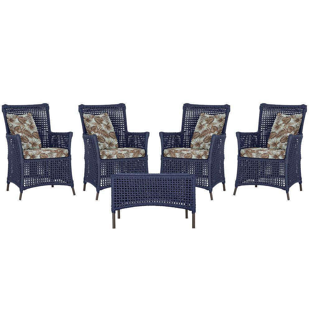 4 Poltronas E 1 Mesa Igapó Alumínio Marrom Corda Náutica E6 Azul - 1