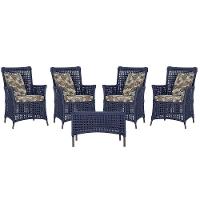 4 Poltronas E 1 Mesa Igapó Alumínio Marrom Corda Náutica E6 Azul - 1