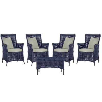 4 Poltronas E 1 Mesa Igapó Alumínio Preta Corda Náutica E3 Azul