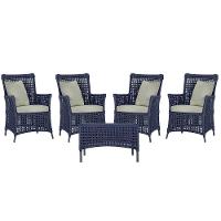 4 Poltronas E 1 Mesa Igapó Alumínio Preta Corda Náutica E3 Azul - 1