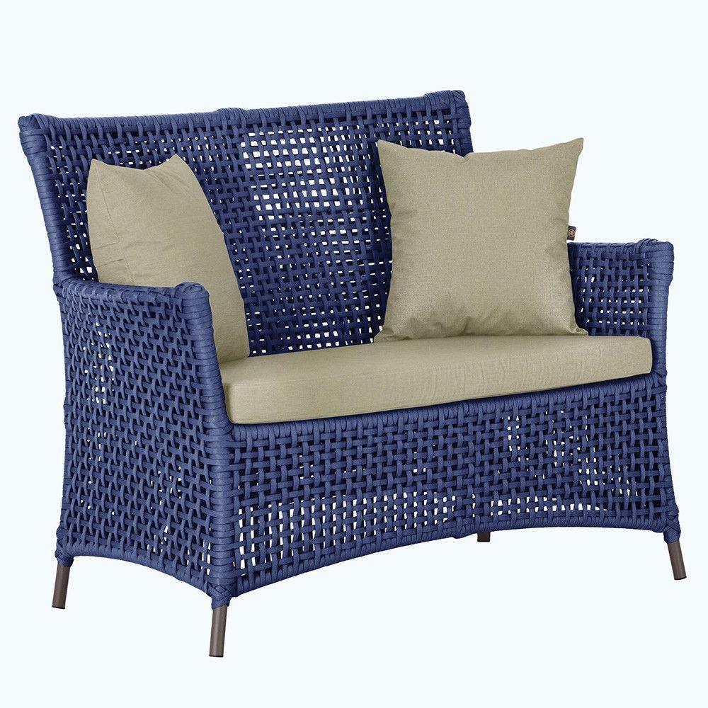 1 Sofá área Externa Igapó Alumínio Marrom Corda Náutica E7 Azul - 1