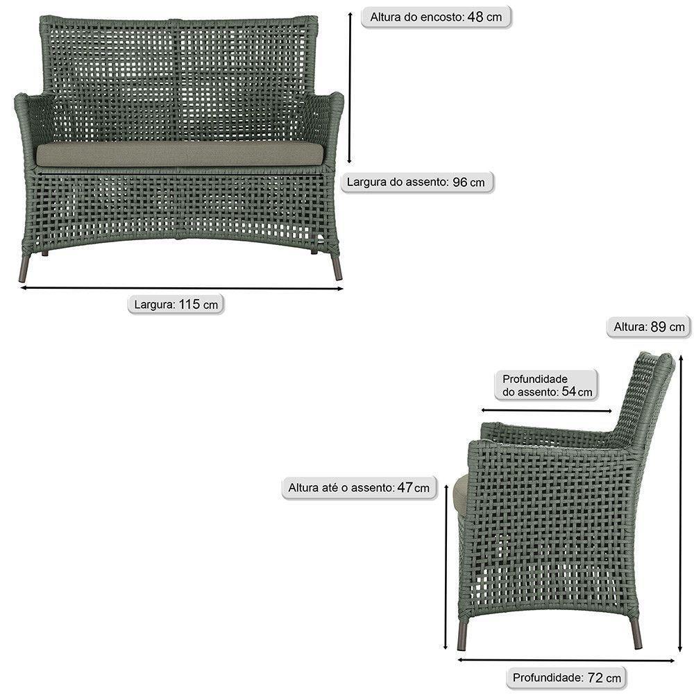 1 Sofá área Externa Igapó Alumínio Marrom Corda Náutica E8 Verde - 5
